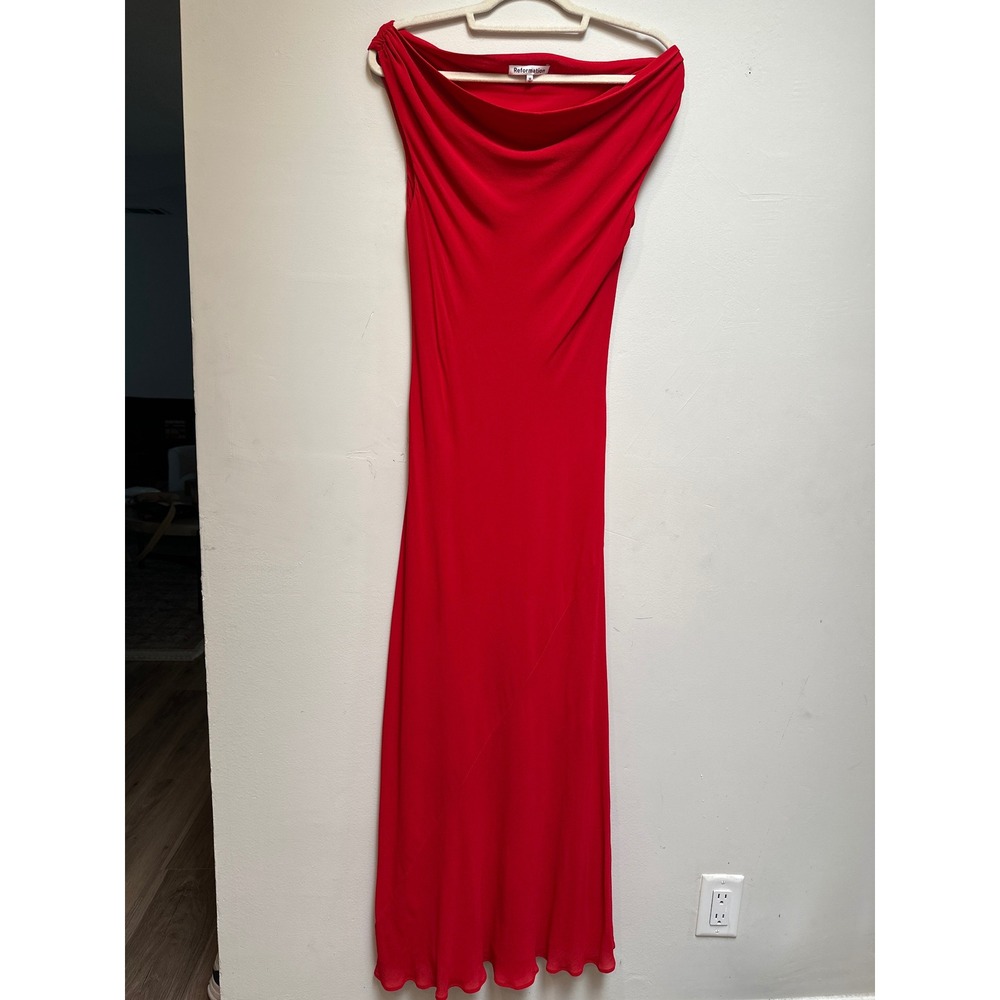 Reformation Formal Dress Elegant Cowl Neck Off Shoulder Draping Elevated Chic